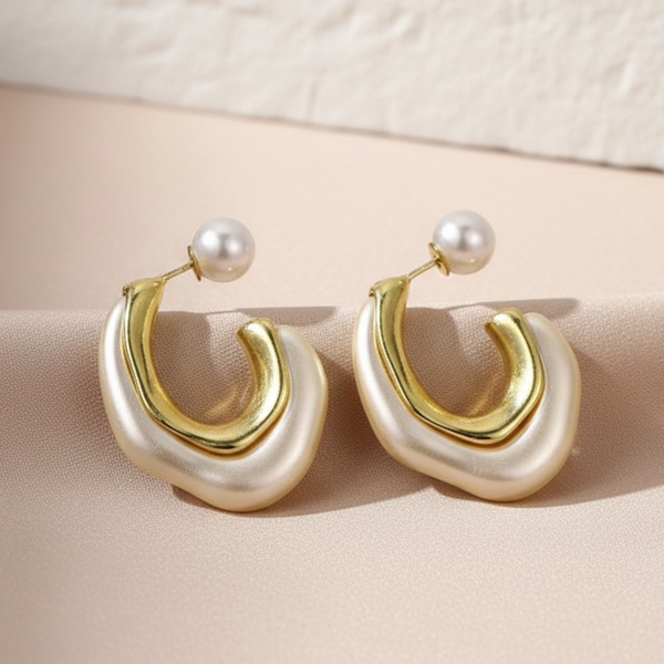 Pearl Curve Statement Drop Earrings