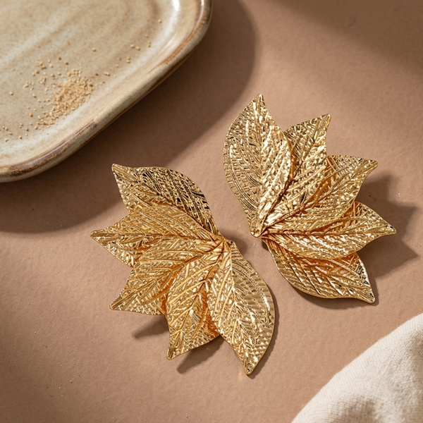 Golden Leaf Bloom Statement Earrings (Anti-Tarnish)