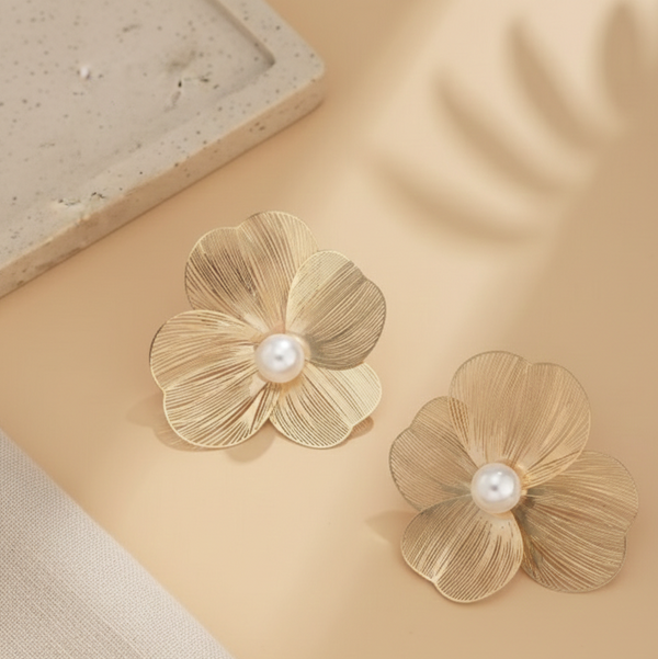 Golden Bloom Pearl Statement Earrings