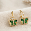 Green Butterfly Crystal Drop Earrings