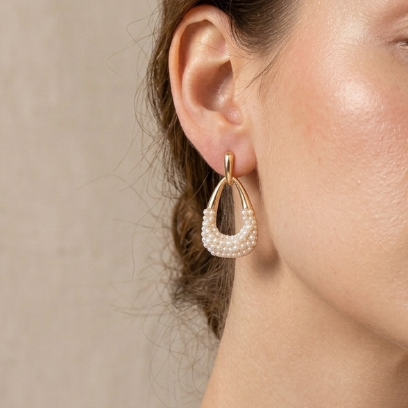 Pearl Arc Drop Earrings (Anti-Tarnish)