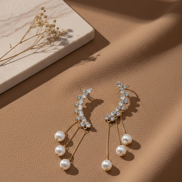 Crystal Vine Pearl Drop Earrings (Anti Tarnish)