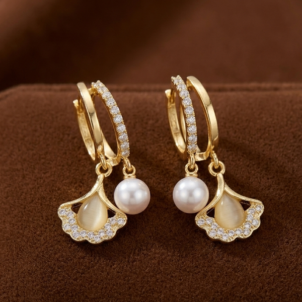 Golden Pearl Drop Bloom Earrings (Anti-Tarnish)