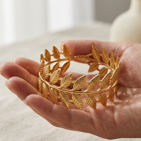 Gold Leaf Wrap Open Cuff Bracelet (Anti-Tarnish)
