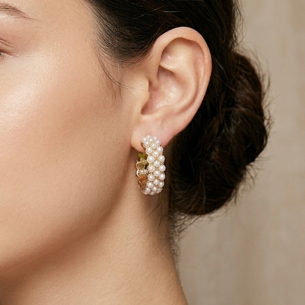 Pearl Crescent Hoop Earrings (Anti-Tarnish)