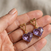 Amethyst Heart Drop Earrings (Anti-Tarnish)