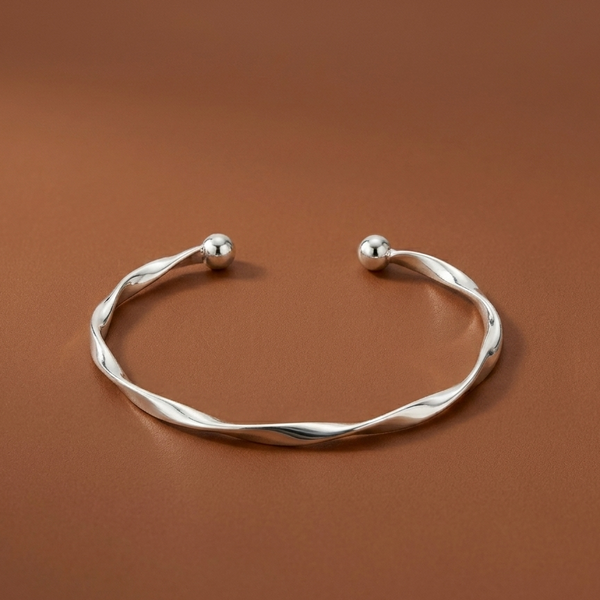 Silver Twist Open Cuff Bracelet