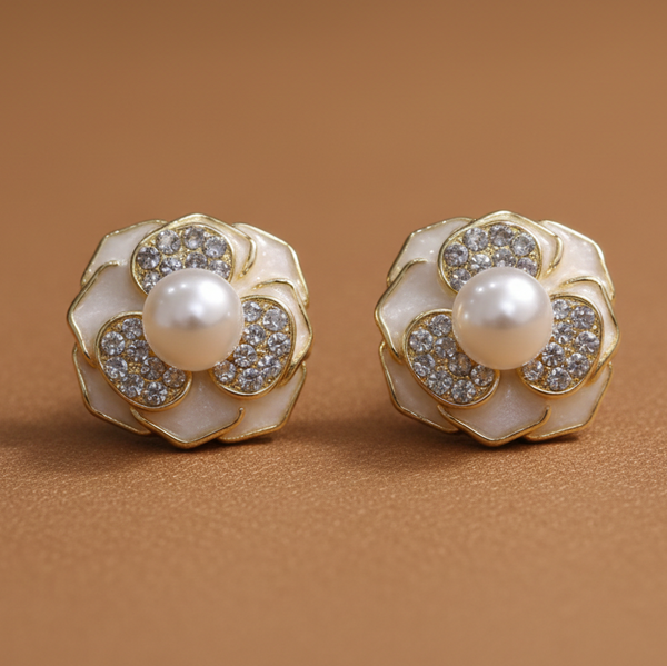 Pearl Blossom Crystal Stud Earrings
