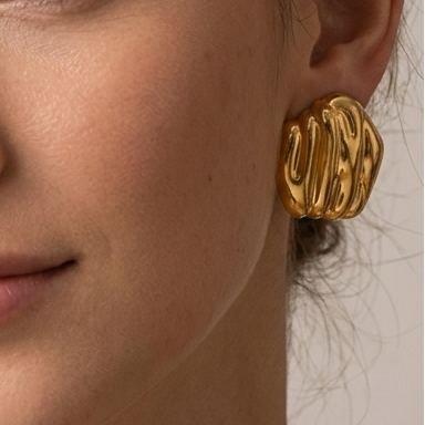 Gold Textured Dome Stud Earrings (Anti-Tarnish)