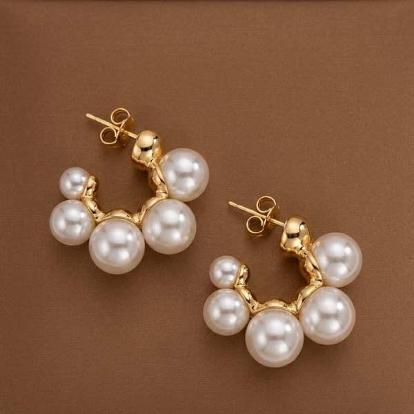 Pearl Glow Hoop Earrings (Anti-Tarnish)
