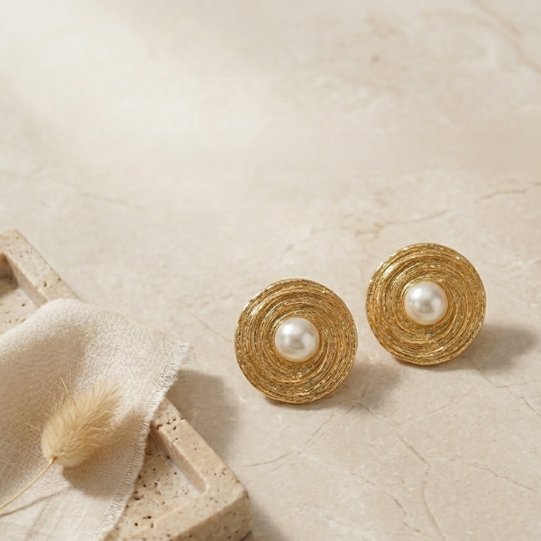 Pearl Orbit Textured Stud Earrings (Anti-Tarnish)