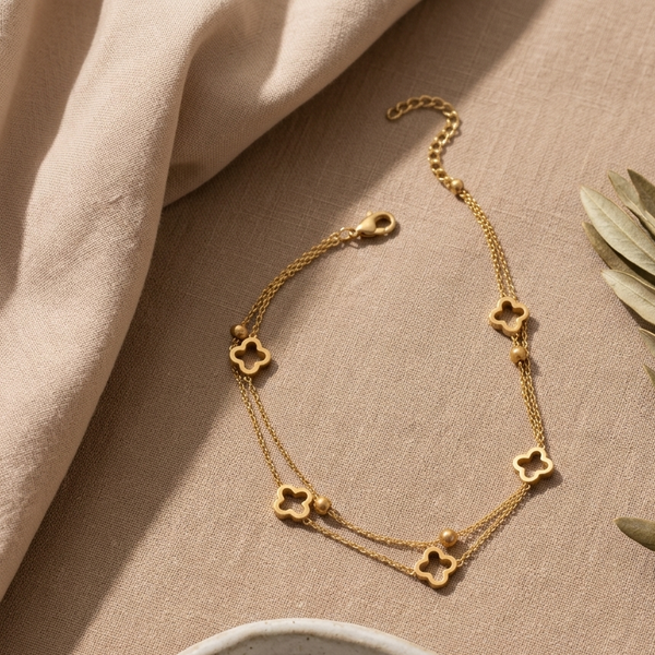Golden Clover Layered Bracelet (Anti-Tarnish)