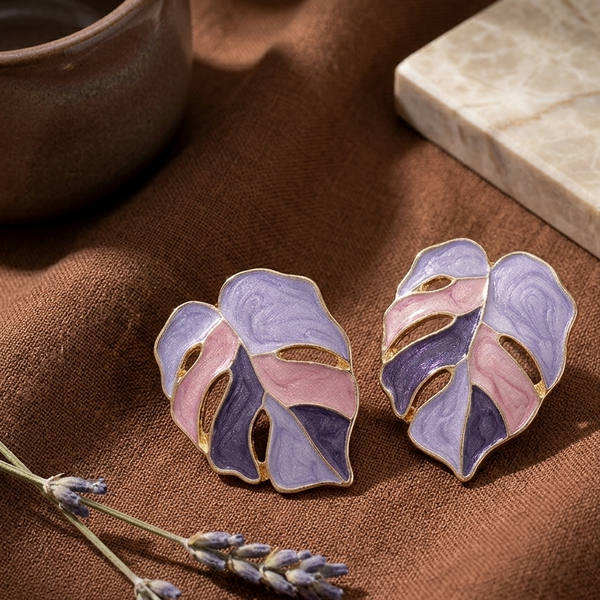 Pastel Leaf Enamel Statement Earrings (Anti-Tarnish)