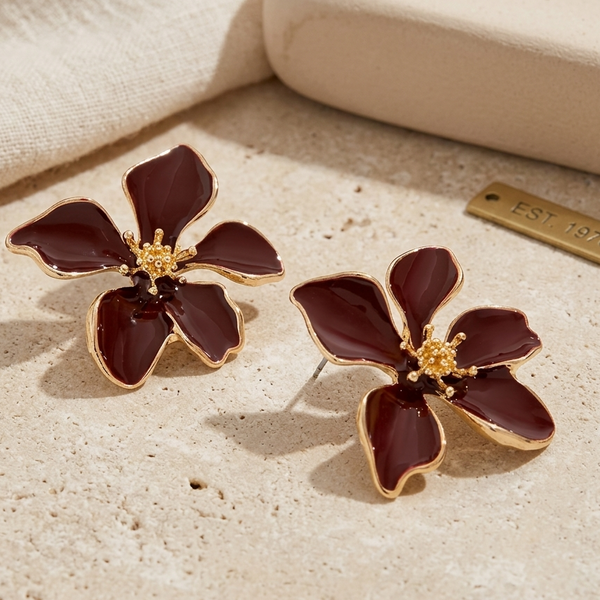 Crimson Petal Bloom Stud Earrings (Anti-Tarnish)