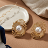 Golden Pearl Swirl Stud Earrings (Anti-Tarnish)