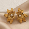 Golden Bloom Pearl Stud Earrings (Anti-Tarnish)