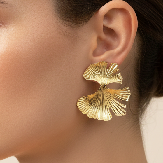 Golden Ginkgo Statement Studs (Anti Tarnish)