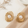 Golden Pearl Swirl Stud Earrings (Anti-Tarnish)