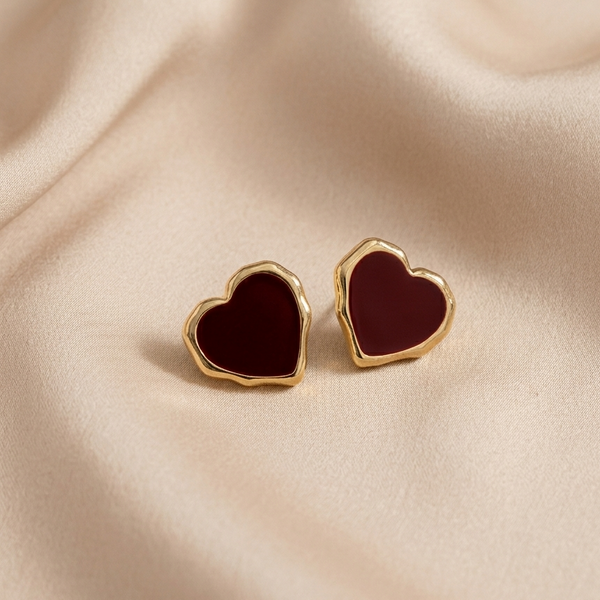 Ruby Heart Enamel Stud Earrings (Anti Tarnish)