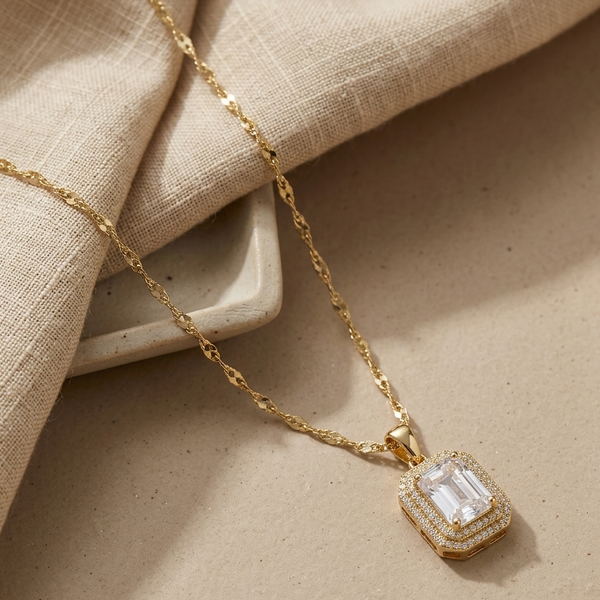Regal Radiance Emerald-Cut Pendant (Anti-Tarnish)