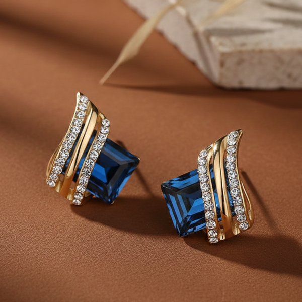 Sapphire Wave Crystal Earrings