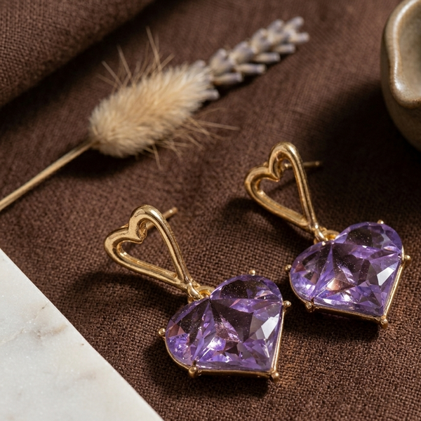 Amethyst Heart Drop Earrings (Anti-Tarnish)