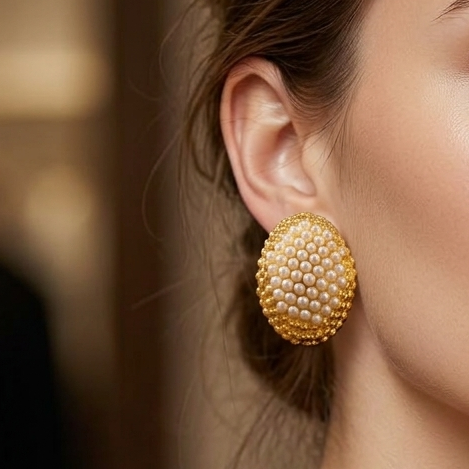 Pearl Oval Stud Earrings (Anti Tarnish)