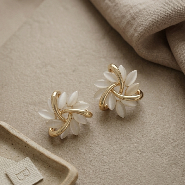 Ivory Petal Bloom Stud Earrings