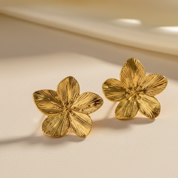 Golden Petal Bloom Statement Earring (Anti Tarnish)