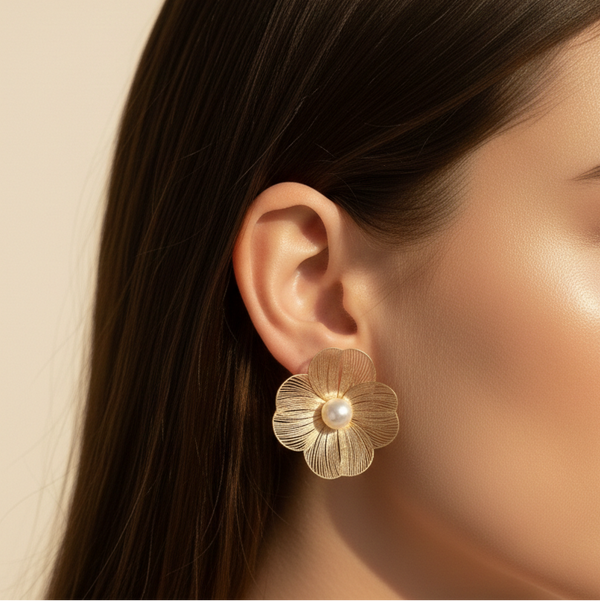 Golden Bloom Pearl Statement Earrings
