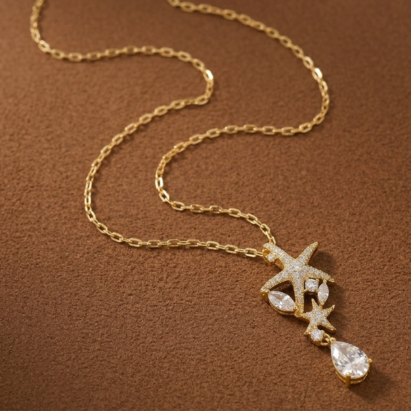 Celestial Star Drop Pendant Necklace (Anti-Tarnish)