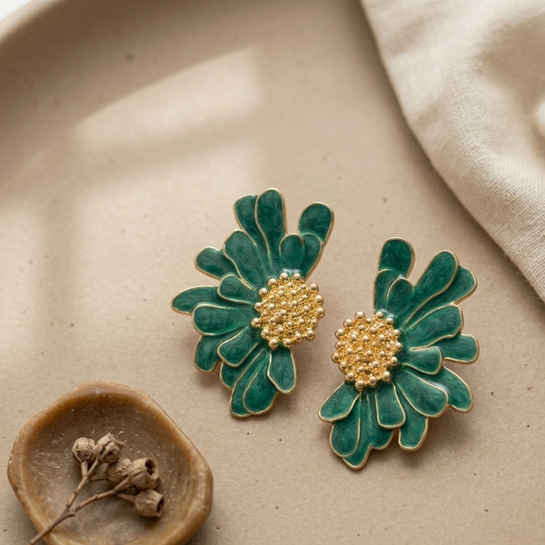 Emerald Bloom Statement Stud Earrings (Anti-Tarnish)