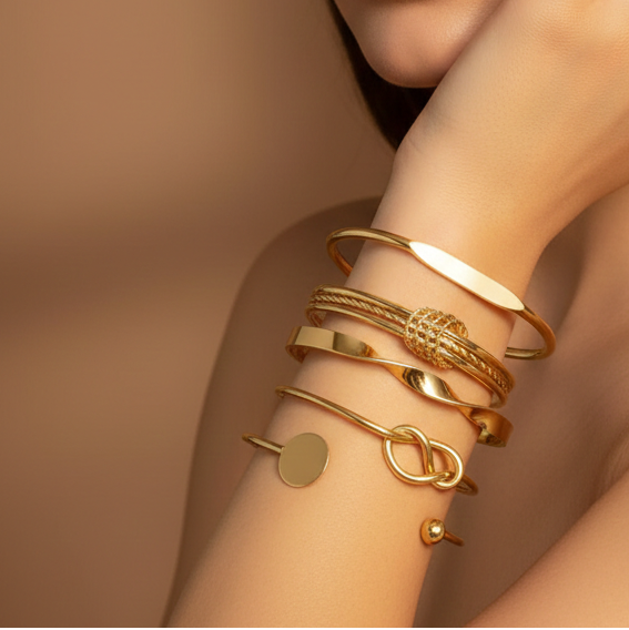 Golden Elegance Stack Bracelet Set (Anti Tarnish)