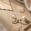 Gold Pearl Circle Stud Earrings