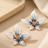 Blue White Floral Statement Stud Earrings (Anti-Tarnish)