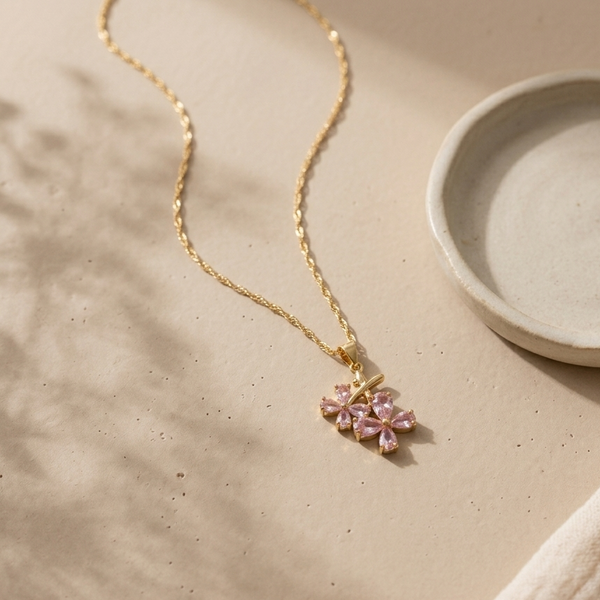 Blush Blossom Spark Pendant Necklace (Anti-Tarnish)