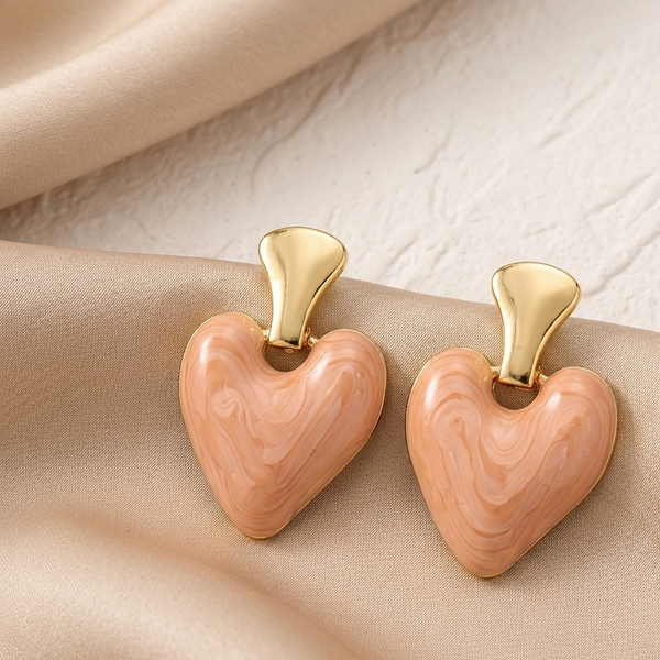 Golden Blush Heart Drop Earrings (Anti-Tarnish)