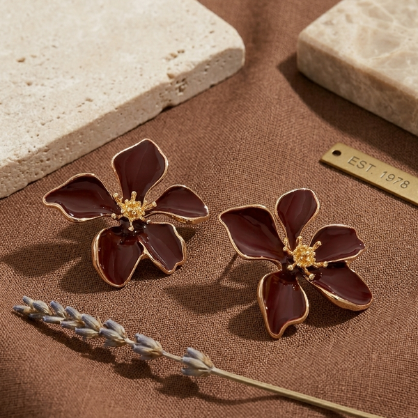 Crimson Petal Bloom Stud Earrings (Anti-Tarnish)