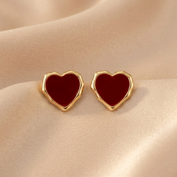 Ruby Heart Enamel Stud Earrings (Anti Tarnish)