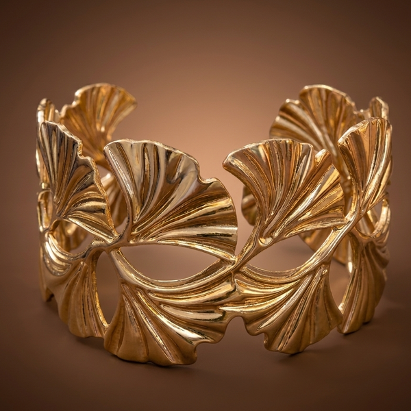 Golden Leaf Texture Cuff Bracelet (Anti Tarnish)