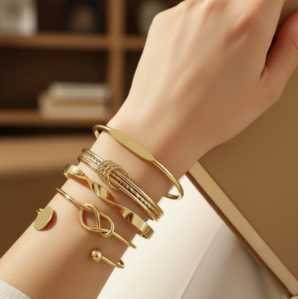 Golden Elegance Stack Bracelet Set (Anti Tarnish)