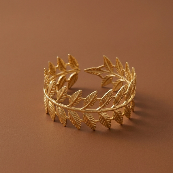 Gold Leaf Wrap Open Cuff Bracelet (Anti-Tarnish)