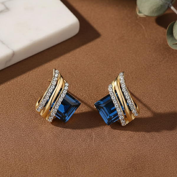 Sapphire Wave Crystal Earrings