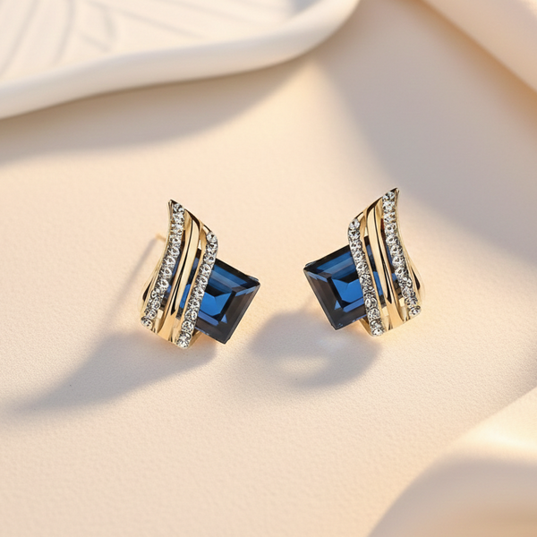 Sapphire Wave Crystal Earrings