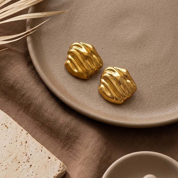 Gold Textured Dome Stud Earrings (Anti-Tarnish)