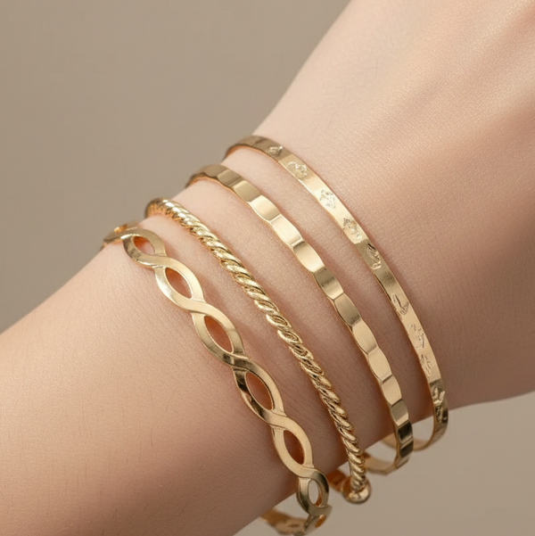 Layered Gold Stack Bracelet Set (Anti Tarnish)
