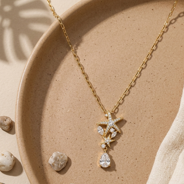 Celestial Star Drop Pendant Necklace (Anti-Tarnish)