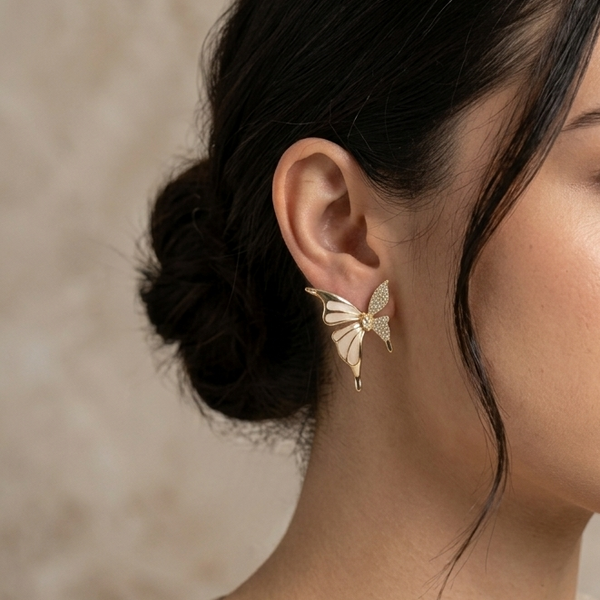 Golden Butterfly Wing Stud Earrings (Anti-Tarnish)