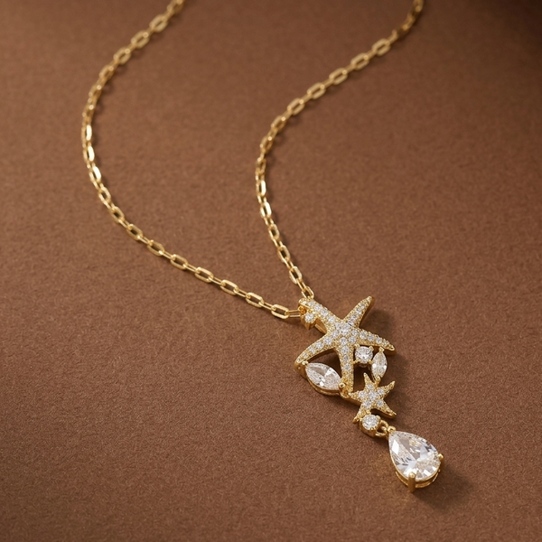 Celestial Star Drop Pendant Necklace (Anti-Tarnish)