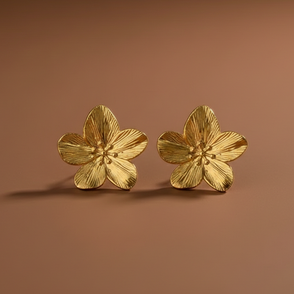 Golden Petal Bloom Statement Earring (Anti Tarnish)